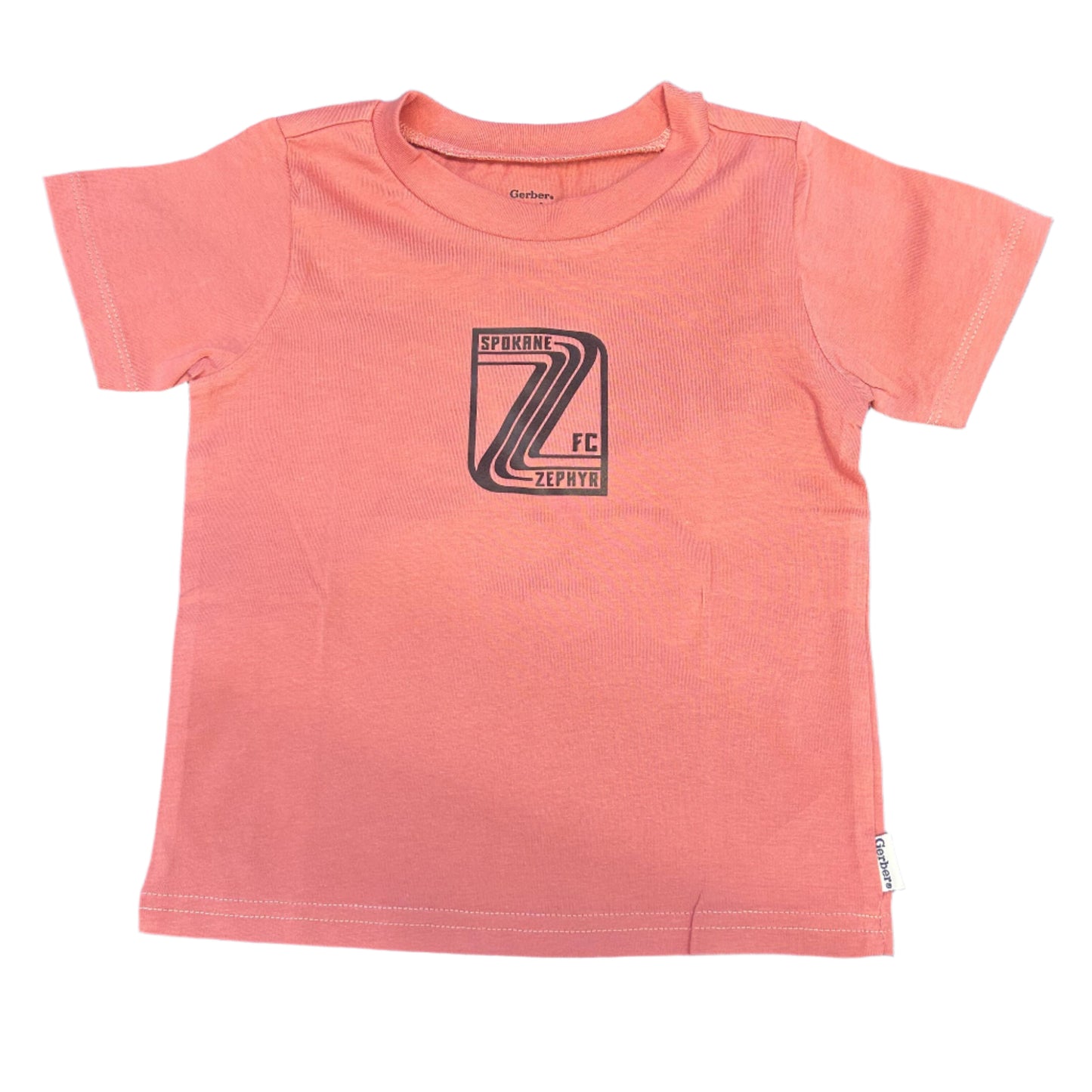 Pink toddler t-shirt with a black Zephyr logo