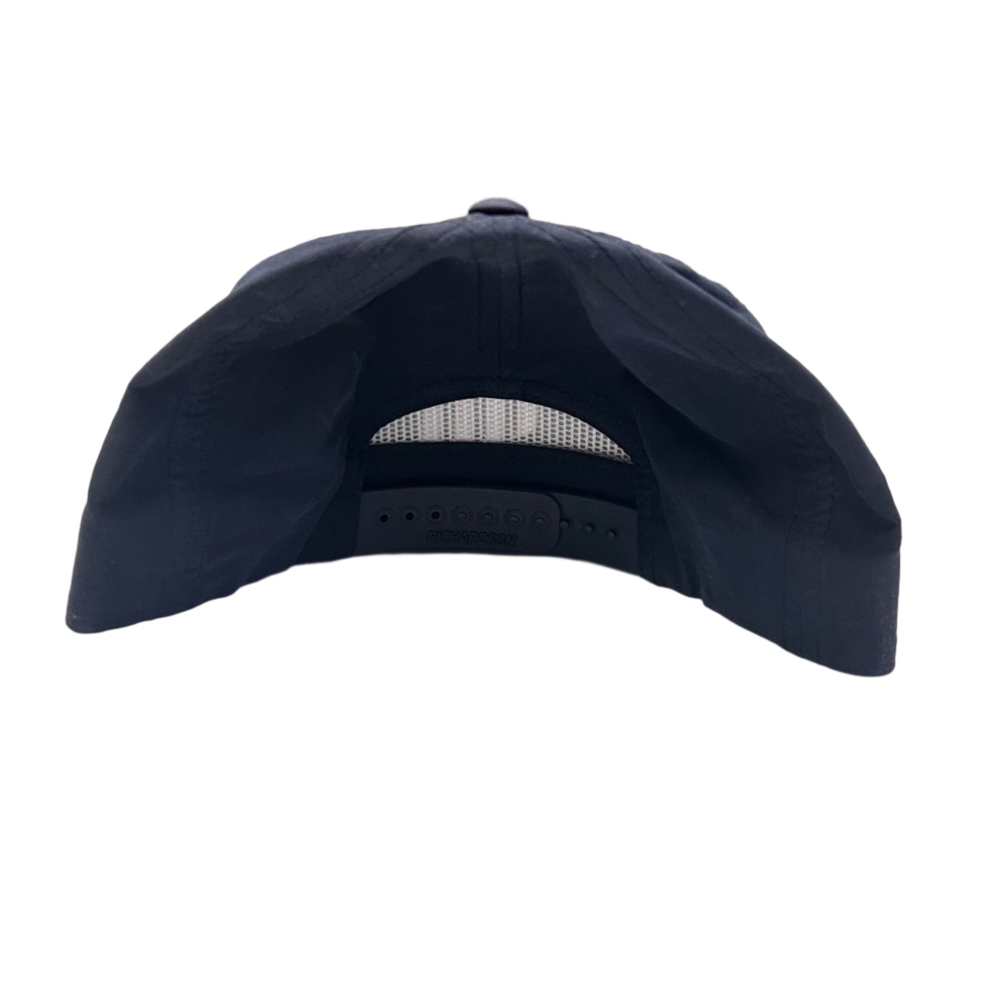 Navy blue cap with a snapback closure