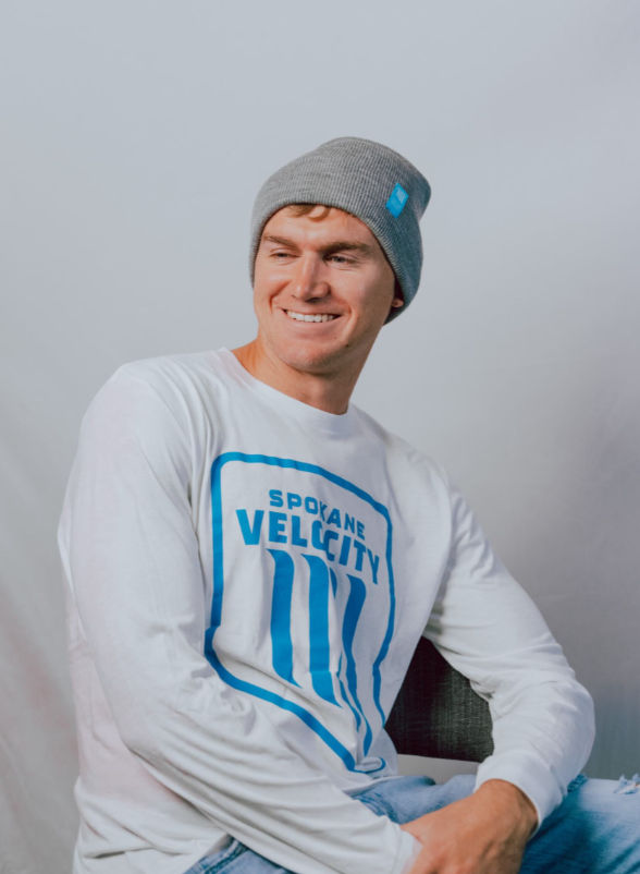 Grey Velocity Beanie Blue Label Tag
