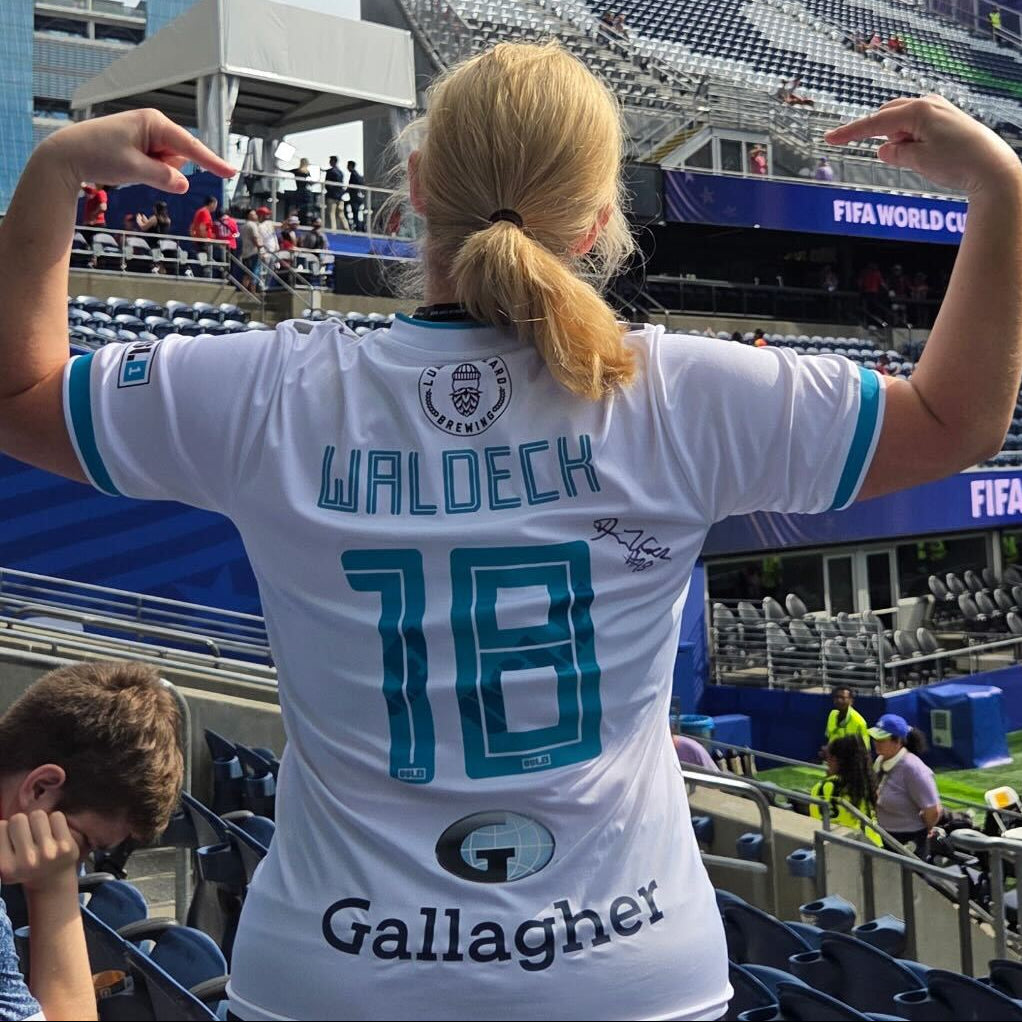 Fan wearing a signed Derek Waldeck jersey